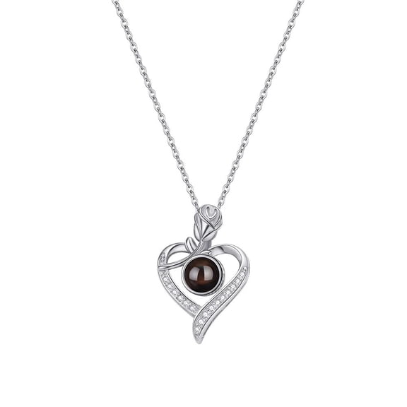 VOLALO 925 Sterling Silver Heart Rose Projection Necklace for Women