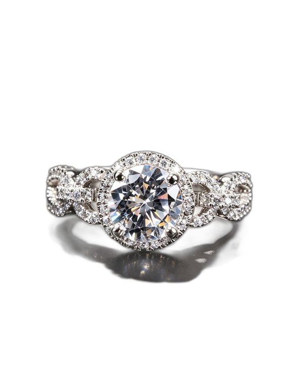 Cocktail Circle Engagement Ring for Women 14K White Gold Plated with Clear Cubic Zirconia Size 8 Gift Box Included