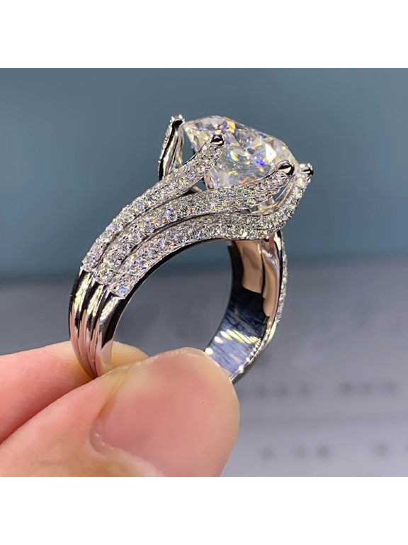 Promise Circle Ring for Women 14K White Gold Plated with White Cubic Zirconia for Valentine's Day Size 7 Gift Box Included