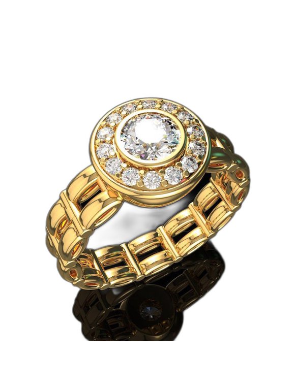 Unisex Chain Circle Ring for Both Men and Women 14K Gold Plated with Clear Cubic Zirconia for Everyday Size 6 Gift Box Included