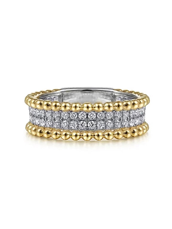 Women's Eternity Circle Ring 14K Two-Tone Gold-Plated with White Cubic Zirconia, Daily Wear, Size 8, Gift Box Included