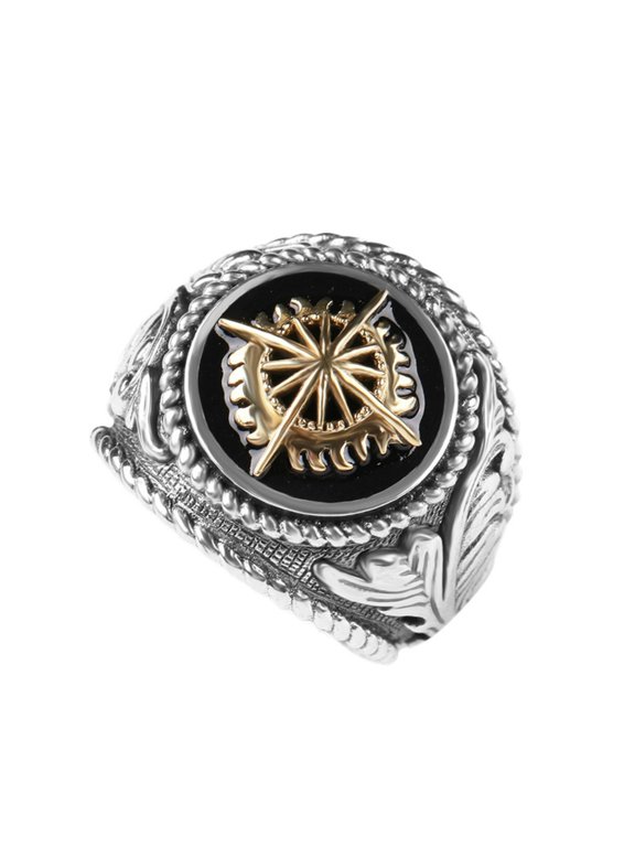 Circle Statement Ring for Men Two Tone Gold Plated and Silver Plated Adjustable Size for Halloween Gift Box Included