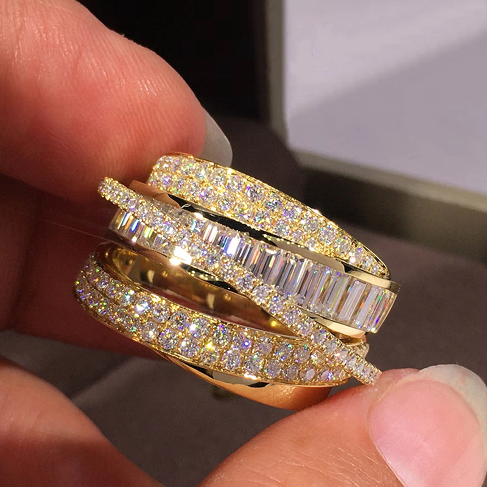 VOLALO Crisscross Stacking Ring for Women 14K Yellow Gold Plated with ...