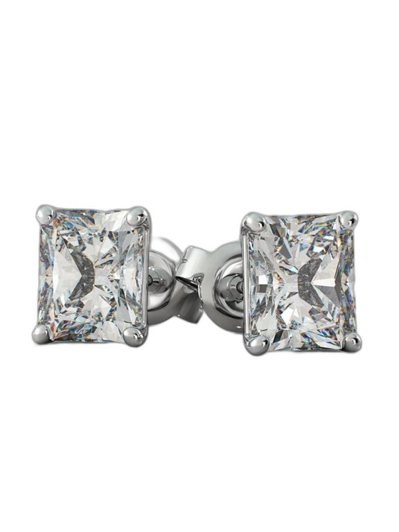 Stud Cube Earrings for Women 14K White Gold Plated with Clear Cubic Zirconia for Everyday 1 Pair Gift Box Included