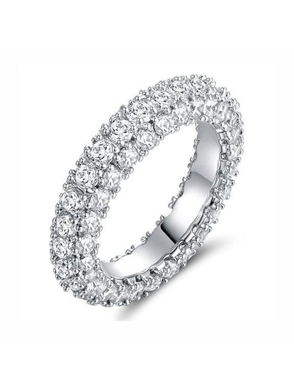 Unisex Eternity Circle Ring for Both Men and Women 14K White Gold Plated with White Cubic Zirconia for Everyday Size 6 Gift Box Included