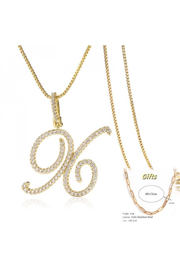 Extra Paper Clip Chain A-Z Golden Cursive Initial Letter Necklace For Women | Cubic Zirconia Stone Alphabet Necklace w/ 18in+2in Extender Chain Birthday Gifts Anniversary Gift Best Valen