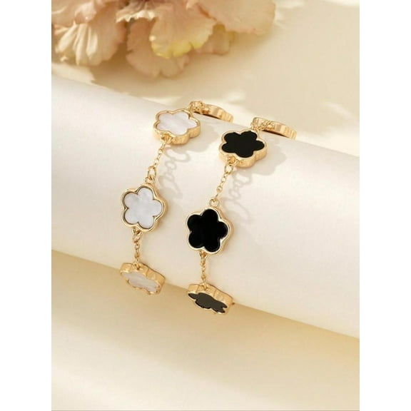 VOLALO Flower Design Link Bracelet for Summer, 2025 Summer Plain Color Bracelet for Women, Party, Daily Decor, Jewelry for Birthday Gift Fall