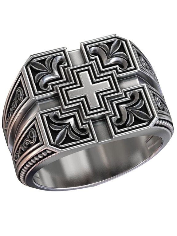 Cross Infinity Ring for Men Gunmetal Size 12 for Everyday Wear Gift Box Included