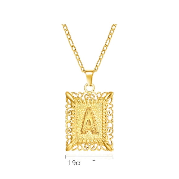 VOLALO Jewelry Initial Pendant Necklace for Men Womens, 14K Gold Plated Square Letter Capital Necklace Alphabets from A-Z Figaro Chain Necklace