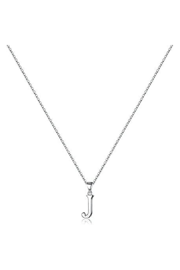 Jewelry Initial Pendant Necklace for Men Womens, 925 Sterling Silver Letter Capital Necklace Alphabets from A-Z Figaro Chain Necklace