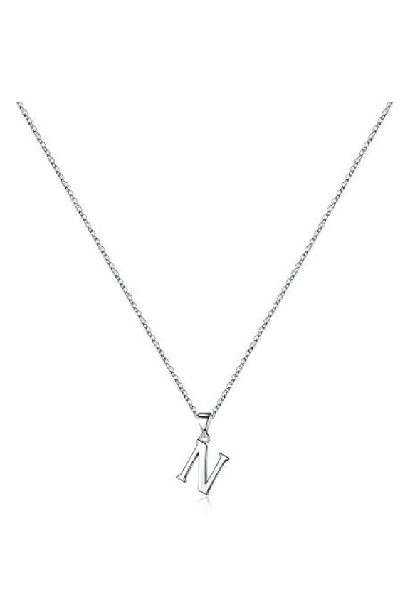 Jewelry Initial Pendant Necklace for Men Womens, 925 Sterling Silver Letter Capital Necklace Alphabets from A-Z Figaro Chain Necklace