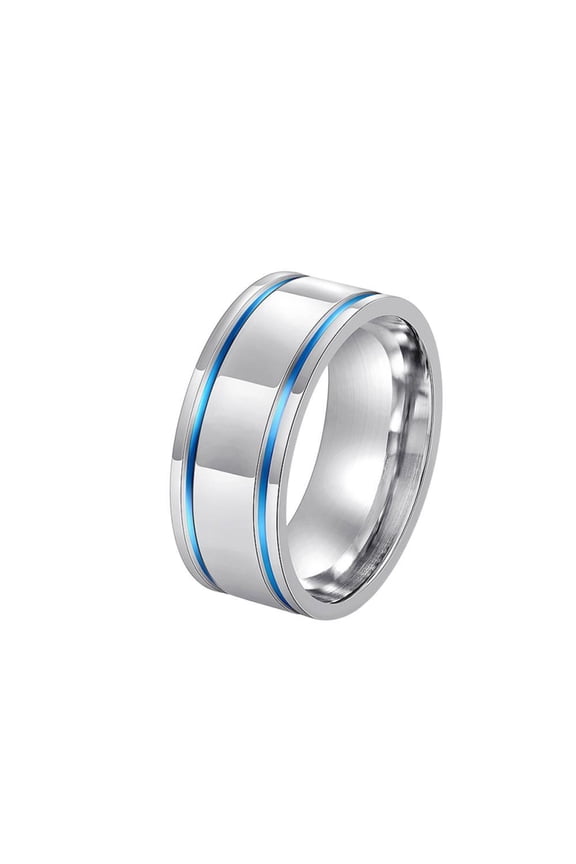Mens Titanium Ring Wedding Band Blue Dotted Line Design Fashion Ring With White Gift Box
