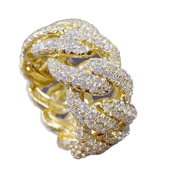 VOLALO Mens Titanium Ring Wedding Band Cubic Zirconia New Full Circle Hip Hop Winding Chain Ring MEN'S Personality Ornament With White Gift Box