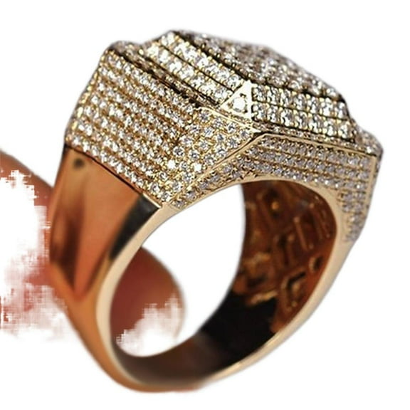 VOLALO Mens Titanium Ring Wedding Band Cubic Zirconia Popular Domineering Men'S Square Micro Setting Rhinestone Ring With White Gift Box