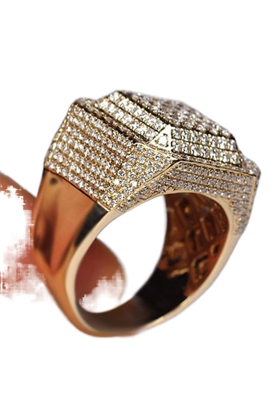 Mens Titanium Ring Wedding Band Cubic Zirconia Popular Domineering Men'S Square Micro Setting Rhinestone Ring With White Gift Box