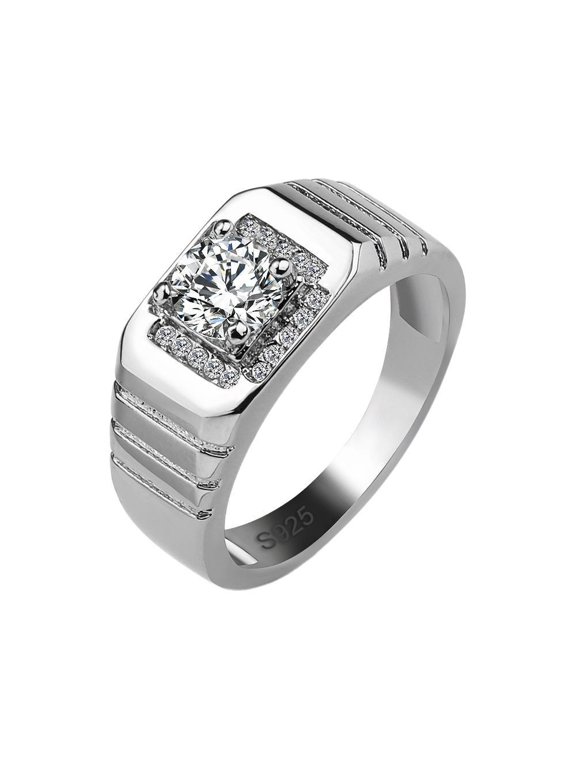 Mens Titanium Ring Wedding Band Cubic Zirconia Ring With White Gift Box