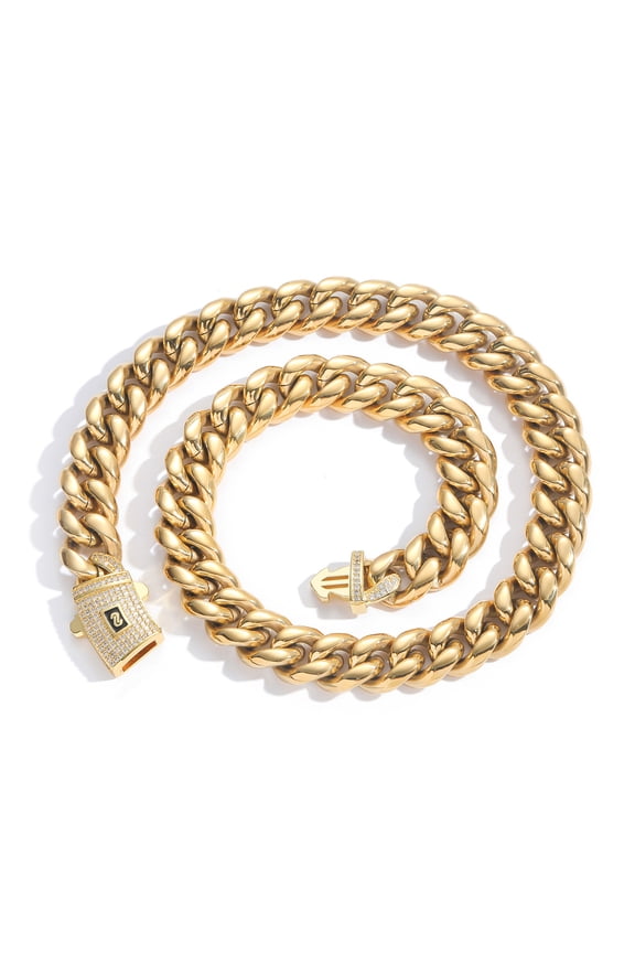 Mens/Women Light Golden(14) Cuban Link Bracelet Stainless Steel Miami Thick Necklace Hip Hop Jewelry 6/8/10/12/14MM