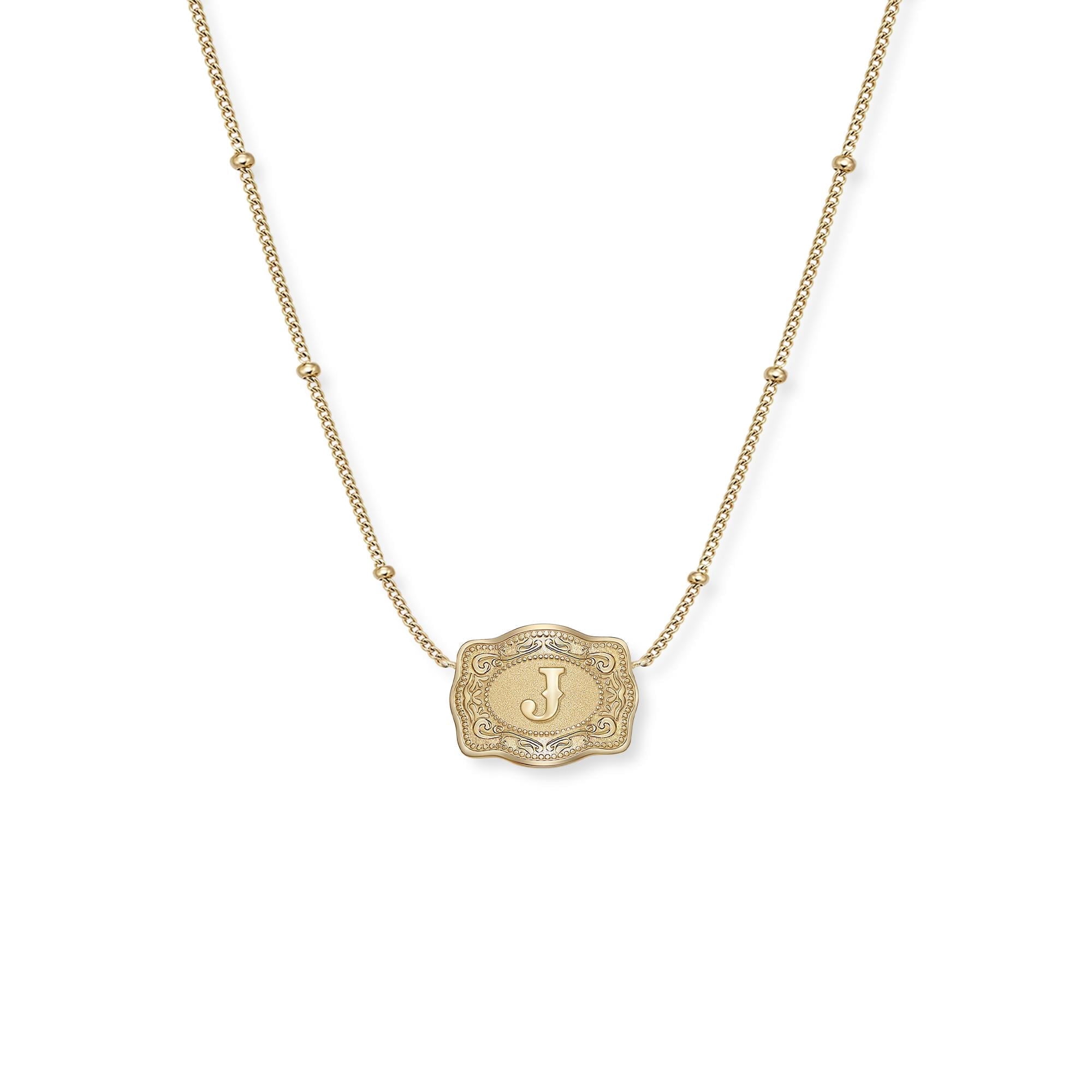 VOLALO Ultra Mini Belt Buckle Necklace with Initial – Gold