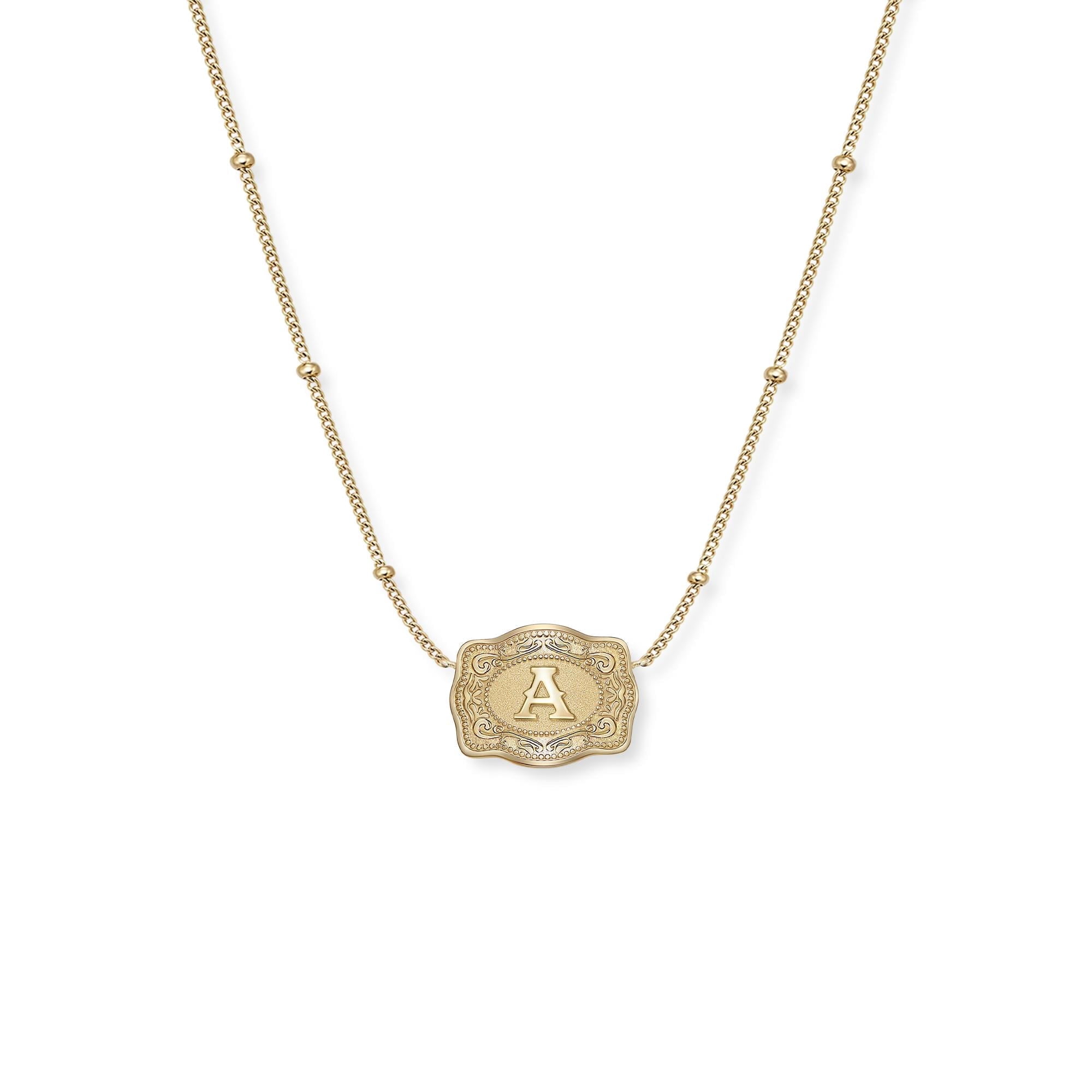 VOLALO Ultra Mini Belt Buckle Necklace with Initial – Gold
