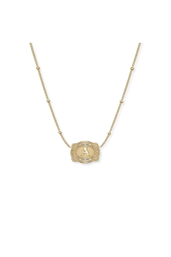 Ultra Mini Belt Buckle Necklace with Initial – Gold