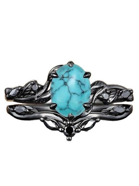 Promise Spiderweb Matrix Frosted Oval Ring for Women with Blue Crystal for Halloween Size 9 Gift Box Included