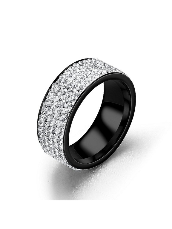Unisex Cluster Circle Ring for Both Men and Women 14K Black Gold Plated with White Cubic Zirconia for Birthday Size 11 Gift Box Included