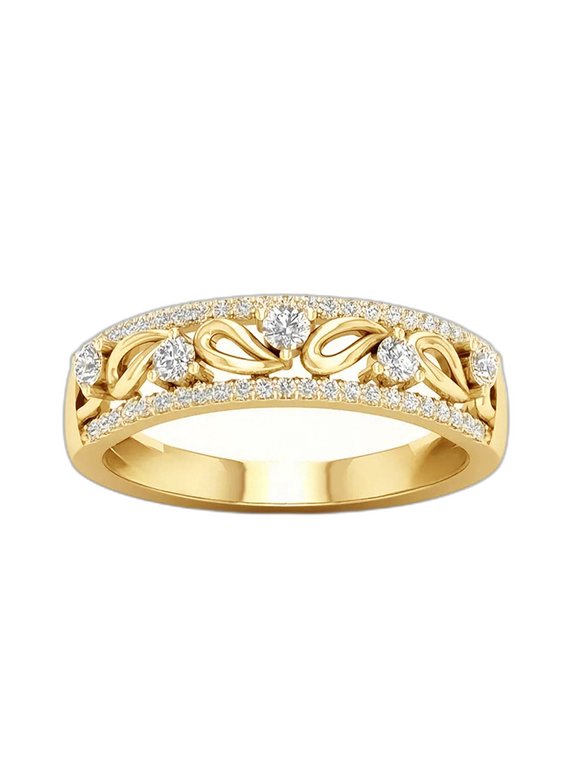 Women's Filigree Circle Ring 14K Gold-Plated with White Cubic Zirconia, Daily Wear, Size 10, Gift Box Included