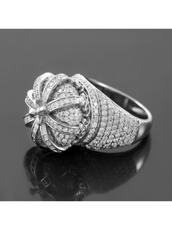 Solitaire Crown Ring for Women and Men 14K White Gold-Plated with White Cubic Zirconia, Daily Wear, Size 11, Gift Box Included