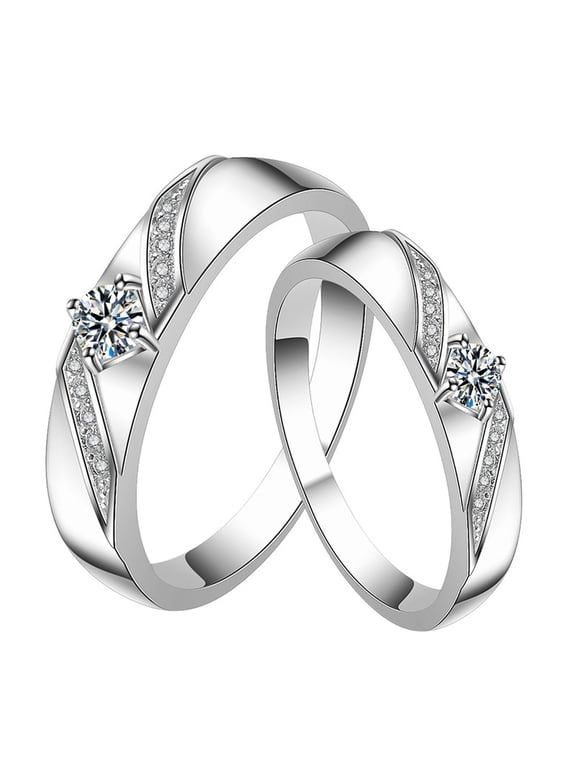 Promise Floral Ring for Women and Men 14K White Gold-Plated with White Cubic Zirconia, Size 9, 2-Piece Set, Includes Couple Rings