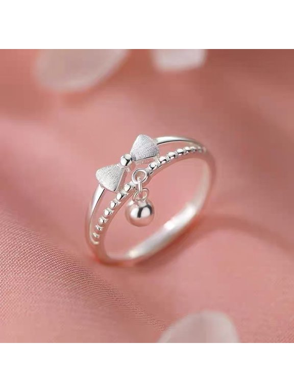 Open Bow Ring for Women Silver Toned for Everyday Adjustable Size Gift Box Included