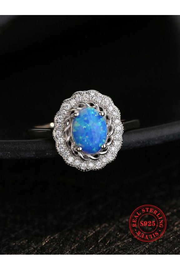 S925 Sterling Silver Opal Decorated Ring, 2025 New Style Fashion Accessories for Women & Girls, Trendy All-match & Exquisite Engagement Ring for Birthday Gift