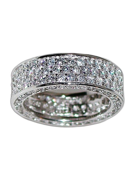 Unisex Circle Ring for Both Men and Women 14K White Gold Plated with White Cubic Zirconia for Cocktail Party Size 9 Gift Box Included