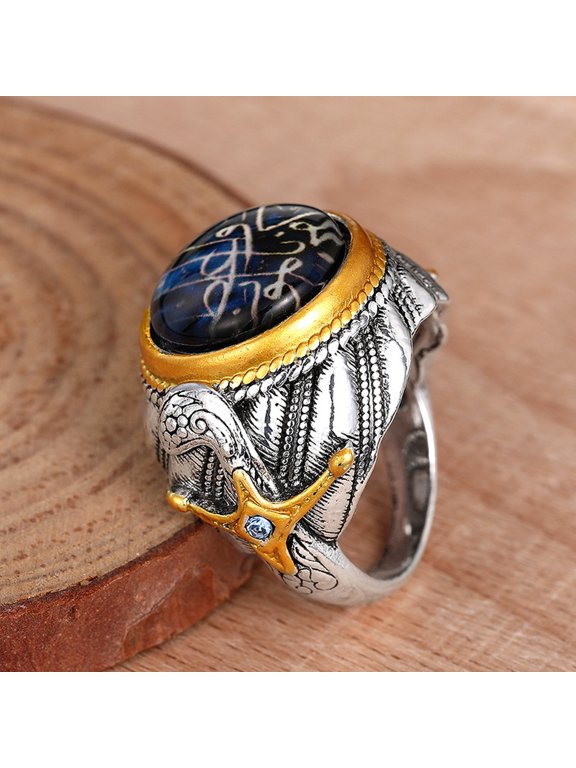 Statement Ring for Women and Men 14K Two-Tone Gold-Plated with Blue Crystal, Valentine's Day Gift, Size 8, Gift Box Included