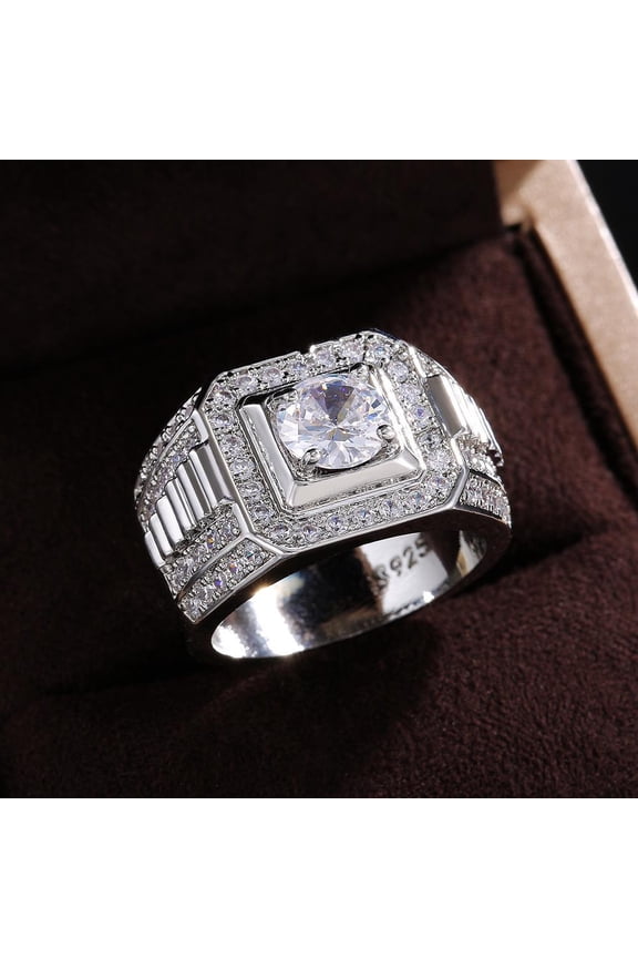 Titanium Mens Engagement Ring CZ Statement Band Perfect Gift for Dad on Father’s Day With White Gift Box Packaging