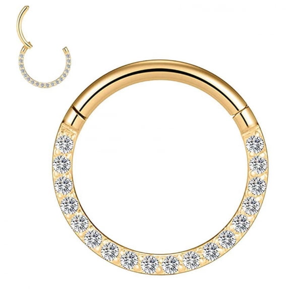VOLALO Titanium Micro Gem Hinged Nose Hoop Beauty Jewelry