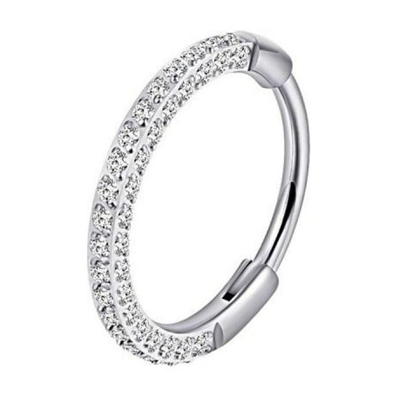 VOLALO Titanium Triple Sided Micro Gem Hinged Nose Hoop Beauty Mark Jewelry