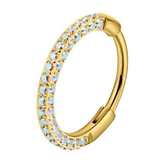 VOLALO Titanium Triple Sided Micro Gem Hinged Nose Hoop Beauty Mark Jewelry
