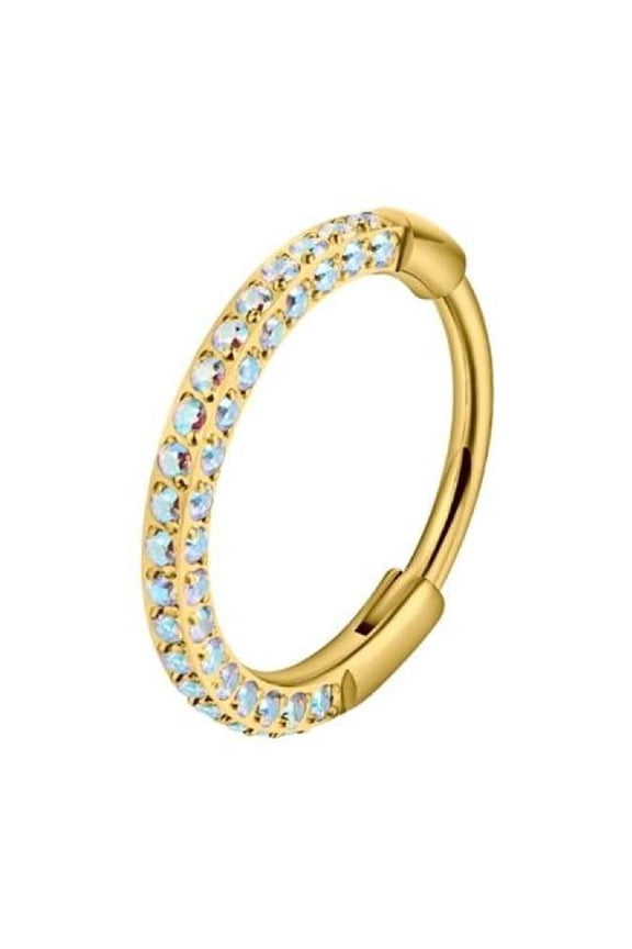 Titanium Triple Sided Micro Gem Hinged Nose Hoop Beauty Mark Jewelry