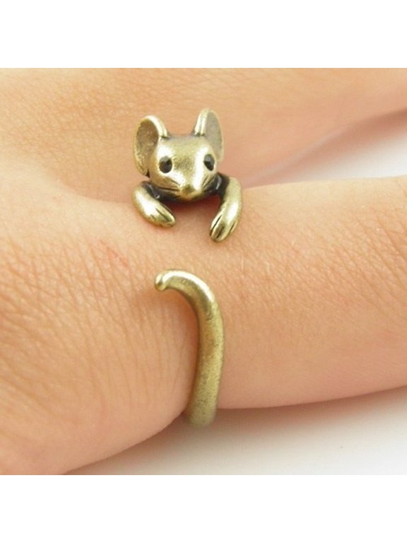 Unisex Mouse Open Ring for Both Men and Women 14K Gold Plated Adjustable Size for Everyday Wear Gift Box Included