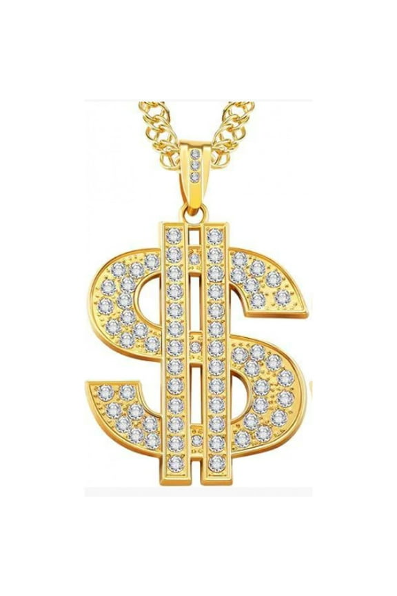 Unisex Personalized Hip Hop Cubic zirconia Dollar Symbol Pendant Necklace For Men Or Women Gift