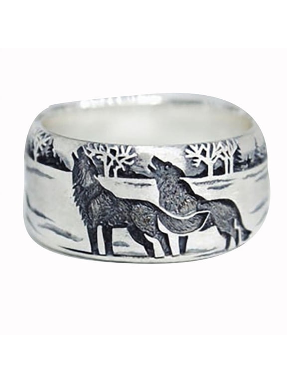 Unisex Wolf Band Ring for Both Men and Women Size 13 for Halloween Gift Box Included