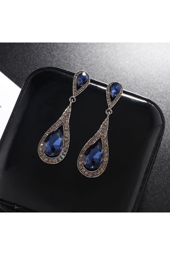 Women Vintage Bridal Wedding Dress Earrings Geometric Water Drop Crystal Earrings Ear Studs