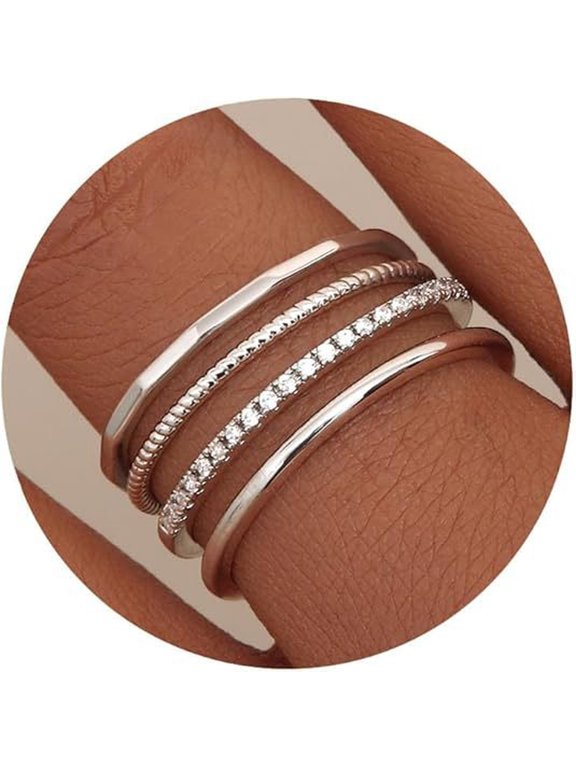Band Circle Ring for Women 14K White Gold Plated with Clear Cubic Zirconia for Everyday 4 Piece Set Size 7 Gift Box Included