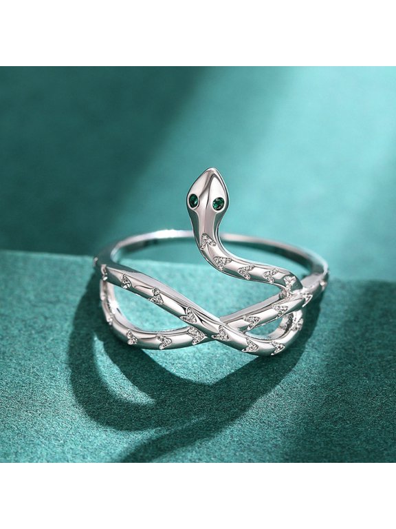 Snake Crossover Ring for Women 14K White Gold Plated with Clear Cubic Zirconia Size 9 for Halloween Gift Box Included
