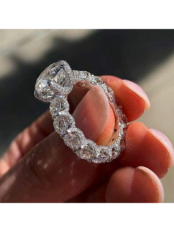 Eternity Circle Wedding Ring for Women 14K White Gold Plated with Clear Cubic Zirconia Size 8 Gift Box Included