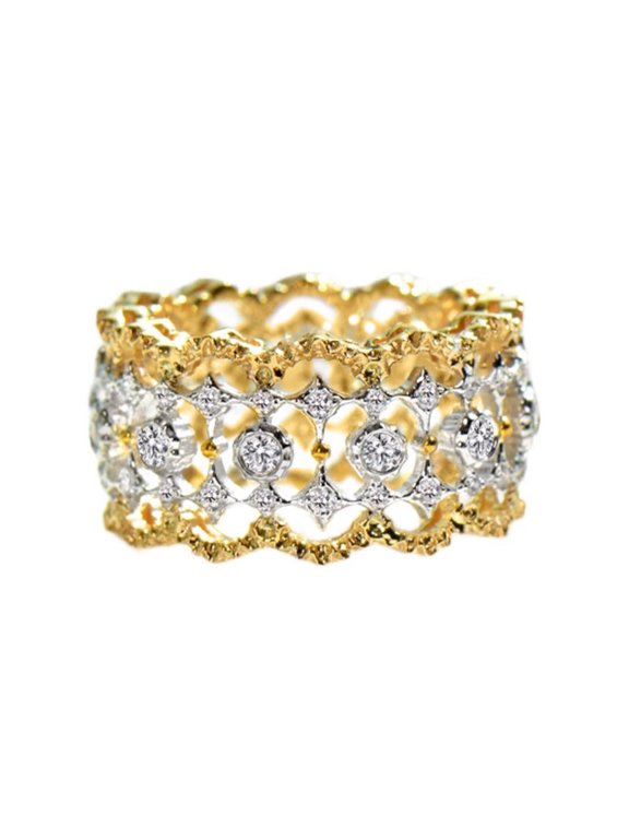 Filigree Circle Ring for Women 14K Two Tone Gold Plated with Clear Cubic Zirconia for Everyday Size 10 Gift Box Included