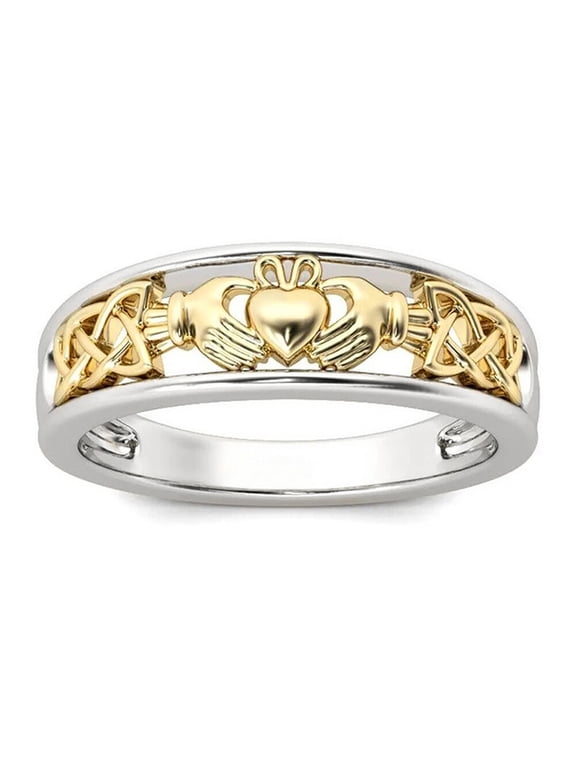 Claddagh Heart in Hand Ring for Women 14K Two Tone Gold Plated for Valentine's Day Size 9 Gift Box Included