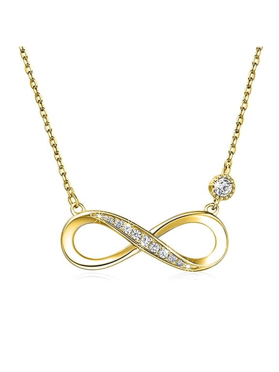 Women's Infinity Pendant Anchor Chain Necklace 14K Yellow Gold-Plated Cubic Zirconia Valentine's Day Gift 18 Inch Gift Box Included