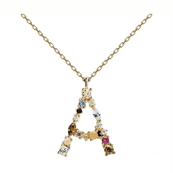 VOLALO Women's Initial A to Z Pendant Cable Chain Necklace 14K Gold ...