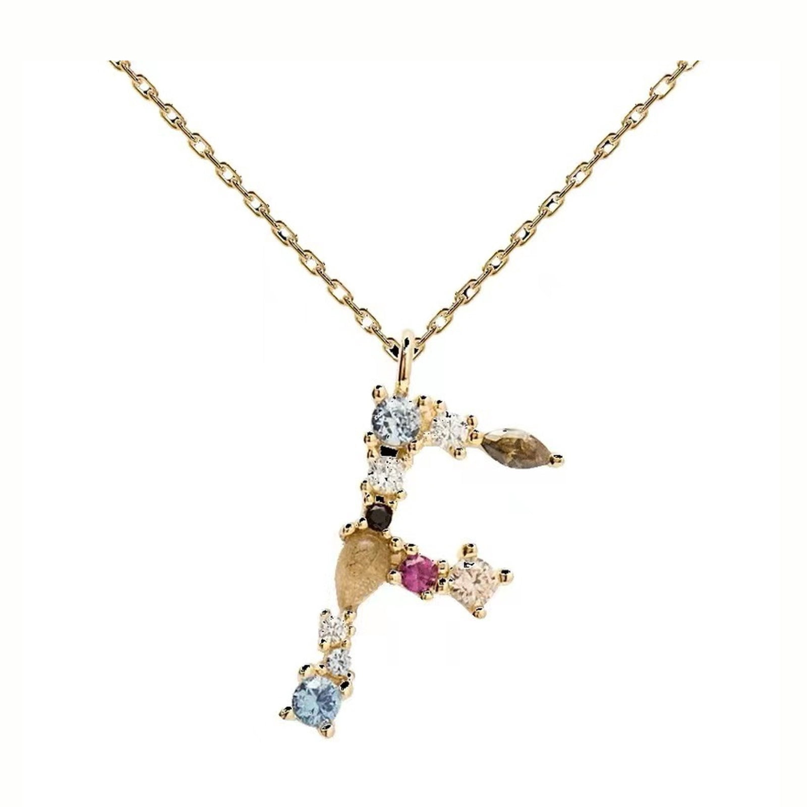VOLALO Women's Letter F Initial Cable Chain Necklace 14K Gold-Plated ...